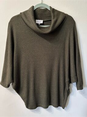Korye Olive Green Cowl Neck Top XS Brushed Ribbed Knit Dolman Sleeve Sweater